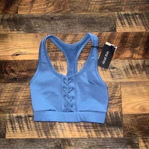 Strut This Lace-Up Racerback Sports Bra - Periwinkle